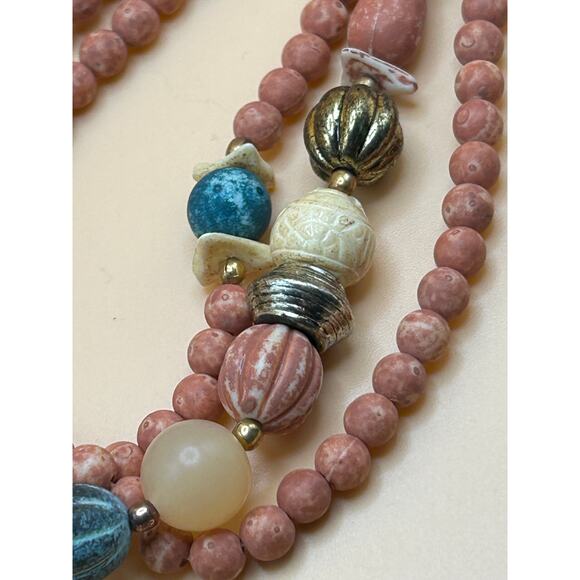 Multicolor Beaded Women's Fashion Multi Strands Necklace & Earrings - Picture 3 of 5